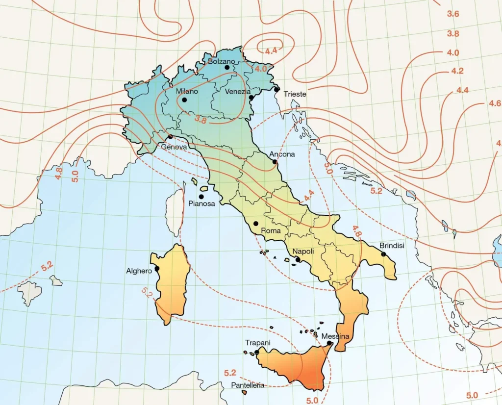 Irraggiamento Medio giornaliero in Italia