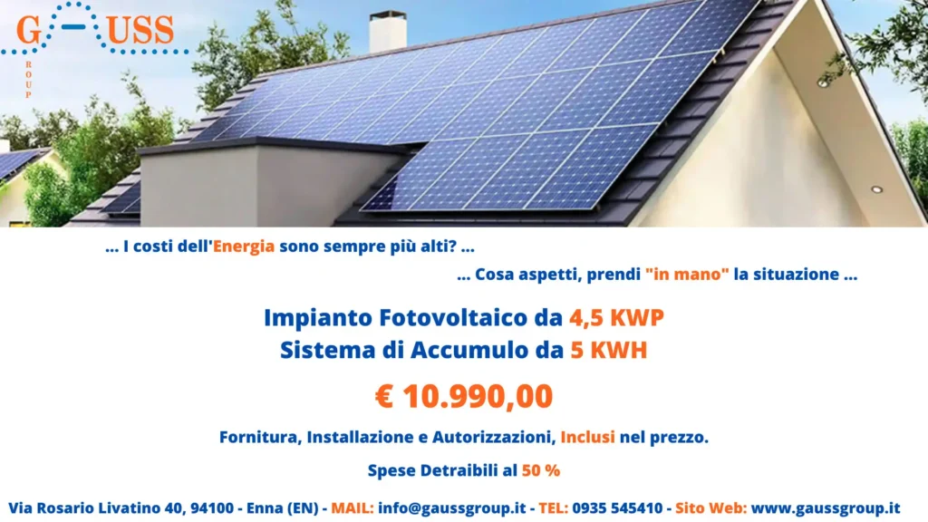 Promozione impianto fotovoltaico 4,5kwp con accumulo 5 kwh