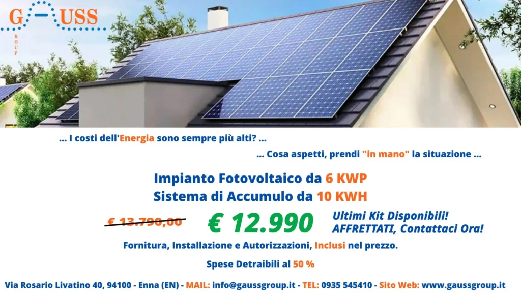 Promozione impianto fotovoltaico 6kwp con accumulo 10 kwh